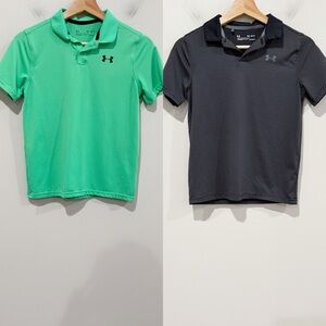 UNDER ARMOUR Polo Shirt Duo Green Black Gray Stripe Golf Size Youth Medium